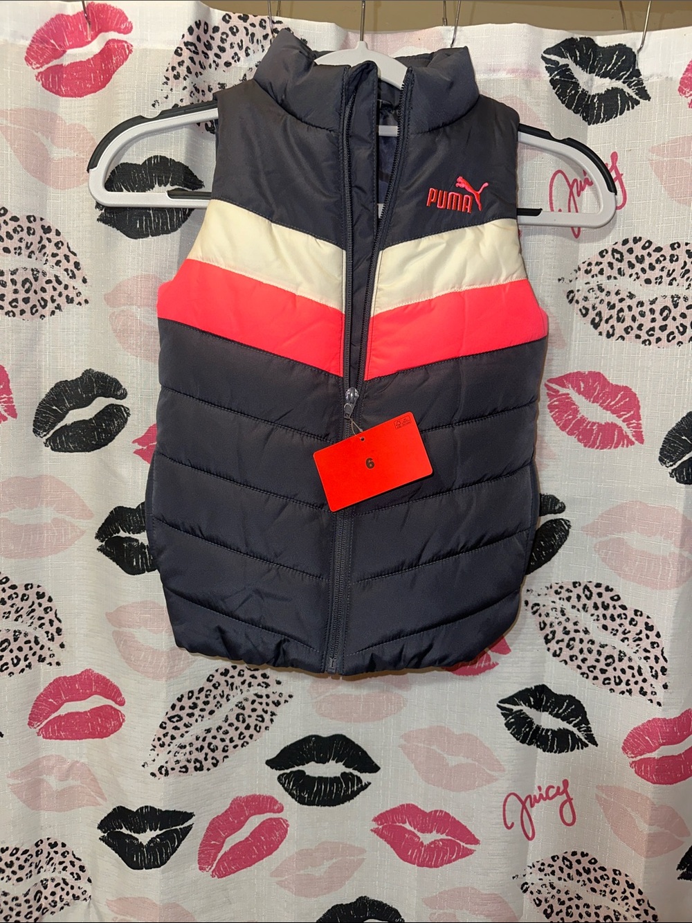 Puma Navy Quilted Vest with Coral and Ivory Chevron